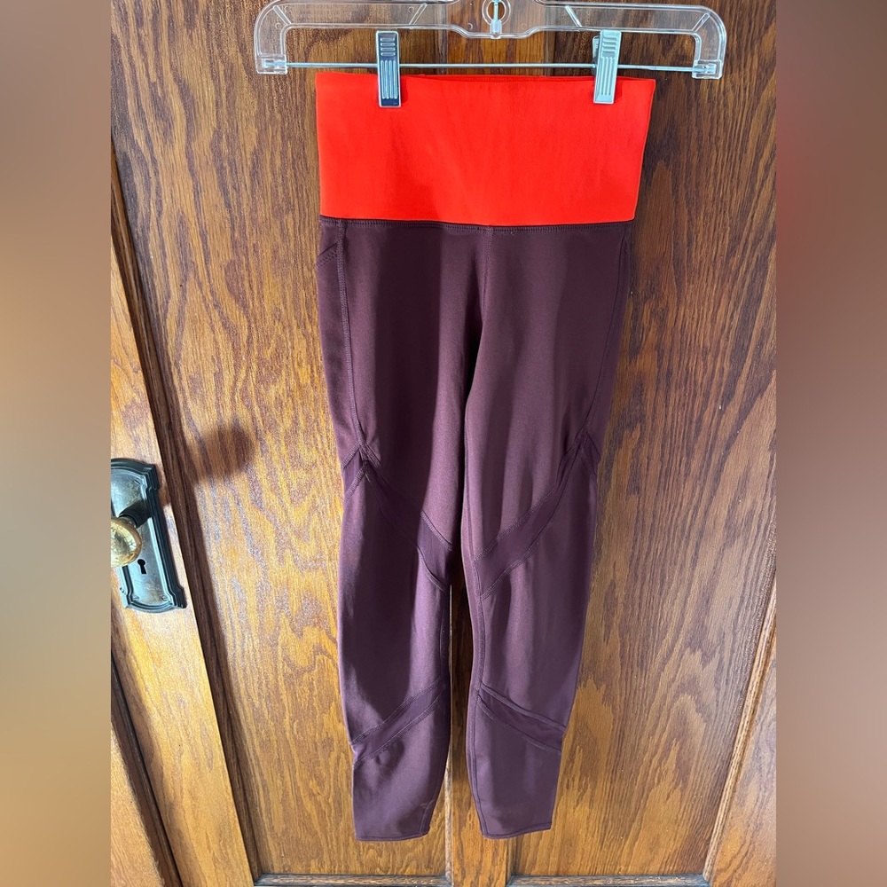 Athleta Tenacity 7/8 tights XXS Purple Orange Pockets EUC